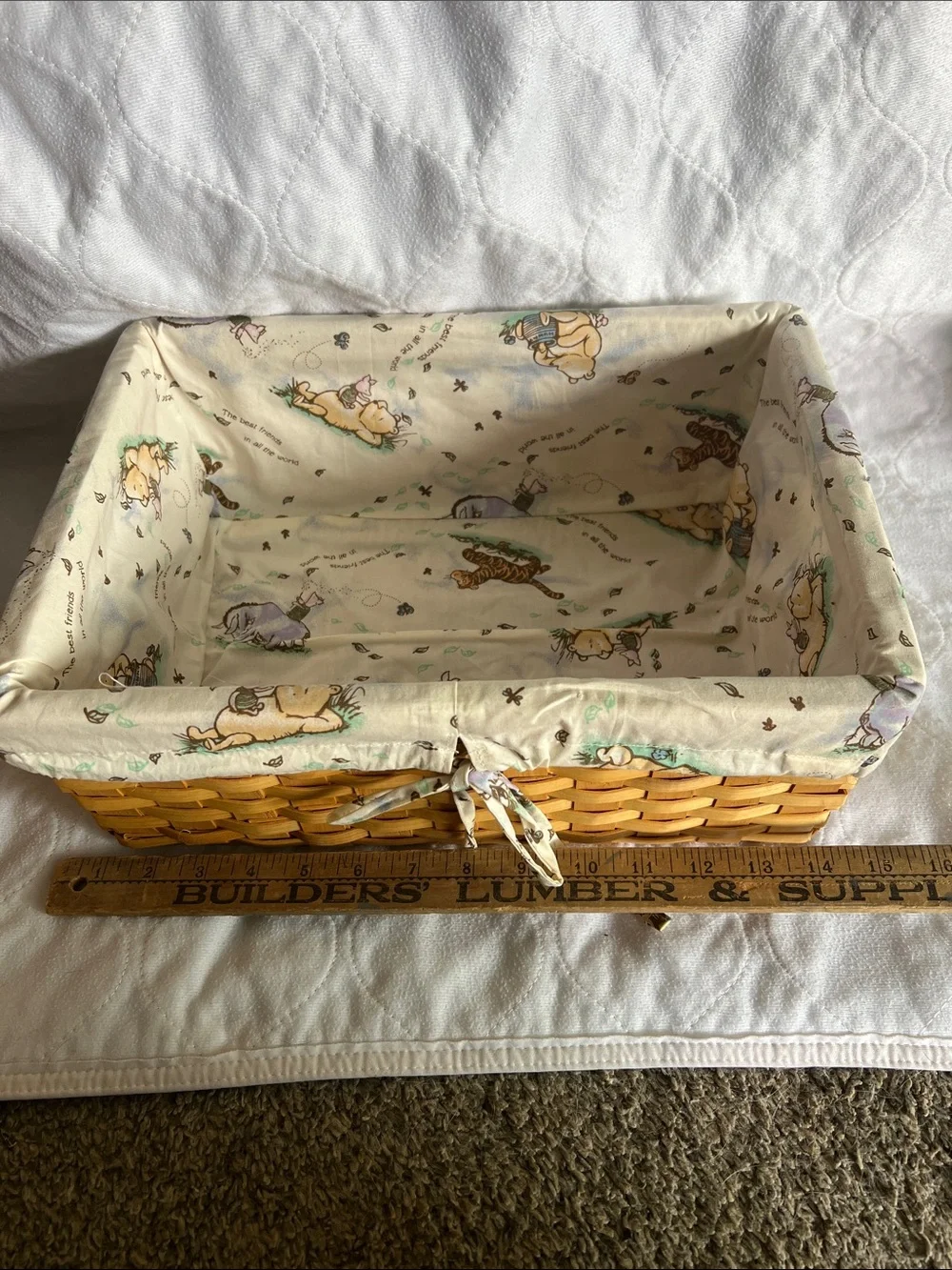 Natural Woven Rectangular Storage Baskets with Classic Pooh Liners (Set of 3)